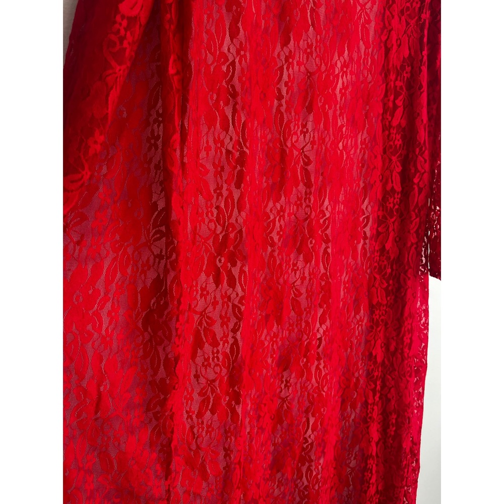 Byanapa Red Floral Lace Maxi Duster Open Front Long Sleeve Sexy Robe Boudoir - Picture 10 of 11